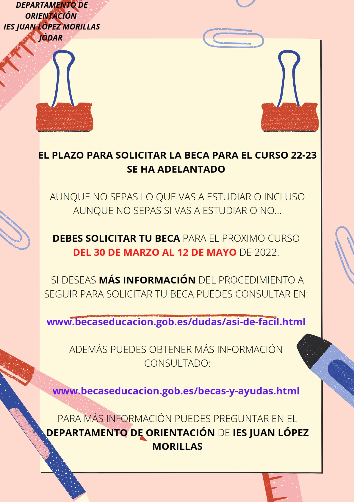 Plazo de solicitud de becas de carácter general para el curso 2022-2023